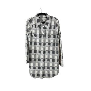 Rachel Zoe Black & White Plaid Long Shirt Jacket Shacket Coat Size L